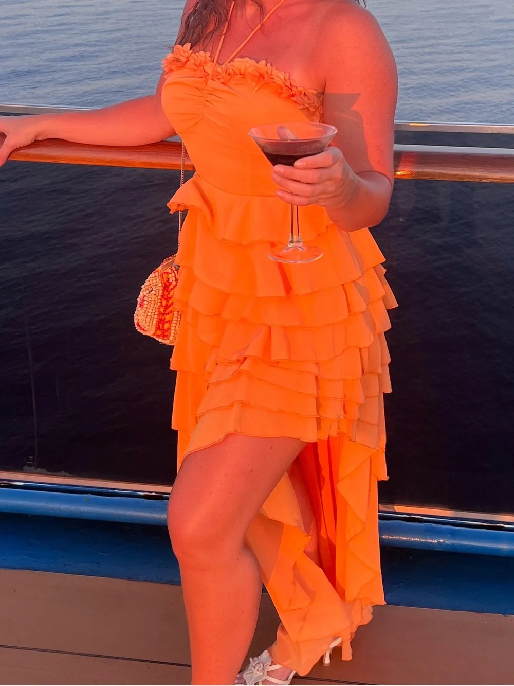 Orange Ruffle High-Low Cocktail Dress - Picture 2 of 4